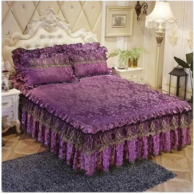 GMVZGQW Parure de lit 3 pièces avec jupe de lit en dentelle épaisse Couvre-lit pour la maison Grand lit / très grand lit (violet, 3 pièces, 150 x 200 cm) GMVZGQW Parure de lit 3 pièces avec jupe de lit en dentelle épaisse Couvre-lit pour la maison Grand lit / très grand lit (violet, 3 pièces, 150 x 200 cm)