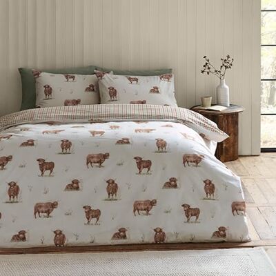 Catherine Lansfield Angus Parure de lit réversible avec housse de couette et taies d'oreiller Motif vache Highland Naturel Super King Catherine Lansfield Angus Parure de lit réversible avec housse de couette et taies d'oreiller Motif vache Highland Naturel Super King