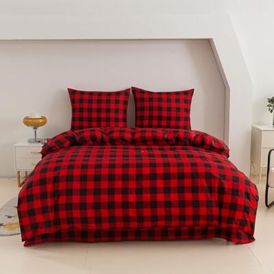 Cotton Market Parure de lit 3 pièces en coton Housse de couette 200 x 200 cm et 2 taies d'oreiller 70 x 80 cm Grille de bûcheron (rouge) Cotton Market Parure de lit 3 pièces en coton Housse de couette 200 x 200 cm et 2 taies d'oreiller 70 x 80 cm Grille de bûcheron (rouge)