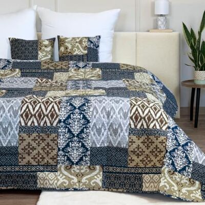 Euromat SY-6750 Couvre-lit, matelassé, avec 2 taies d'oreiller de 40 x 40 cm Bleu Beige Marron 180 x 220 cm Euromat SY-6750 Couvre-lit, matelassé, avec 2 taies d'oreiller de 40 x 40 cm Bleu Beige Marron 180 x 220 cm