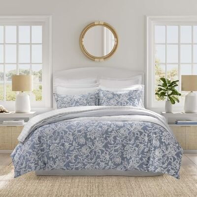 Nautica Parure de lit king size réversible en coton avec taies d'oreiller assorties, décoration d'intérieur florale élégante (bleu tortola, très grand lit) Nautica Parure de lit king size réversible en coton avec taies d'oreiller assorties, décoration d'intérieur florale élégante (bleu tortola, très grand lit)