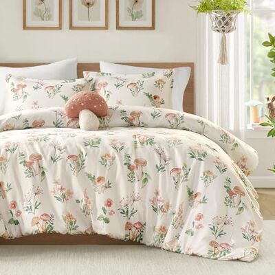 Intelligent Design Gwen Parure de lit 4 pièces en microfibre légère pour toutes les saisons, oreiller décoratif et couvre-oreiller, motif floral fantaisiste et champignon, lit double/grand lit, vert Intelligent Design Gwen Parure de lit 4 pièces en microfibre légère pour toutes les saisons, oreiller décoratif et couvre-oreiller, motif floral fantaisiste et champignon, lit double/grand lit, vert