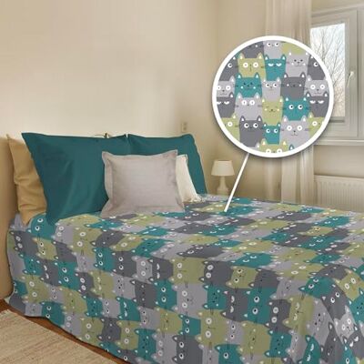 PENSIERI DELICATI Couvre-lit 220 x 280 cm, drap simple 100% coton pique, idéal comme drap d'ameublement, couverture de lit 1 place et demie, motif happycat vert, 100% fabriqué en Italie PENSIERI DELICATI Couvre-lit 220 x 280 cm, drap simple 100% coton pique, idéal comme drap d'ameublement, couverture de lit 1 place et demie, motif happycat vert, 100% fabriqué en Italie