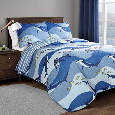 Lush Decor Parure de lit 2 pièces motif requin bleu pour lit simple Lush Decor Parure de lit 2 pièces motif requin bleu pour lit simple