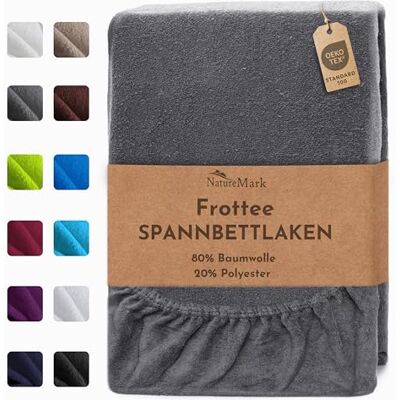 NatureMark Drap-housse en tissu éponge, Gris anthracite, 180 x 200 200 x 200 cm NatureMark Drap-housse en tissu éponge, Gris anthracite, 180 x 200 200 x 200 cm