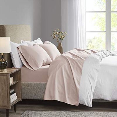 Madison Park 3M Microcell Parure de lit confortable, résistante aux plis et aux taches, avec poche de 40,6 cm de profondeur, toutes saisons, taie d'oreiller assortie, grand lit, rose poudré Madison Park 3M Microcell Parure de lit confortable, résistante aux plis et aux taches, avec poche de 40,6 cm de profondeur, toutes saisons, taie d'oreiller assortie, grand lit, rose poudré