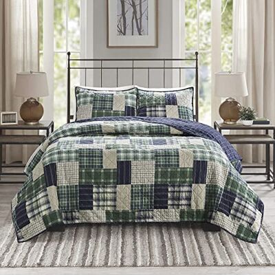 Madison Park Parure de lit réversible 3 pièces avec motif écossais – Toutes saisons, couvre-lit respirant, taies assorties, lit double/grand lit (228,6 x 228,6 cm), vert/bleu marine Madison Park Parure de lit réversible 3 pièces avec motif écossais – Toutes saisons, couvre-lit respirant, taies assorties, lit double/grand lit (228,6 x 228,6 cm), vert/bleu marine