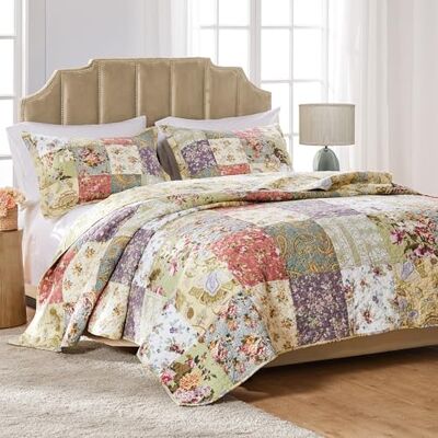 Greenland Home Fashions Greenland Home Blooming Prairie Lot de 2 courtepointes en coton patchwork Twin/Twin XL Greenland Home Fashions Greenland Home Blooming Prairie Lot de 2 courtepointes en coton patchwork Twin/Twin XL