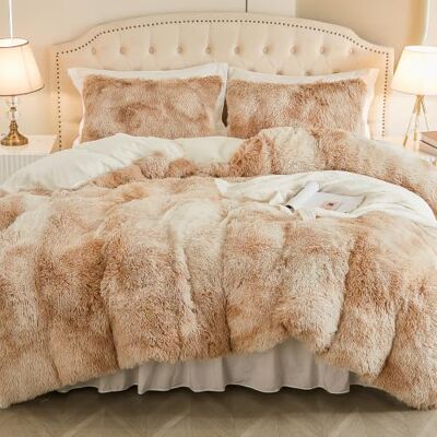 EMME Parure de lit en flanelle, avec housse de couette 220 x 240 cm et 2 taies d'oreiller de 80 x 80 cm, pour lit à poils longs et peluche douce, marron tie-dye EMME Parure de lit en flanelle, avec housse de couette 220 x 240 cm et 2 taies d'oreiller de 80 x 80 cm, pour lit à poils longs et peluche douce, marron tie-dye