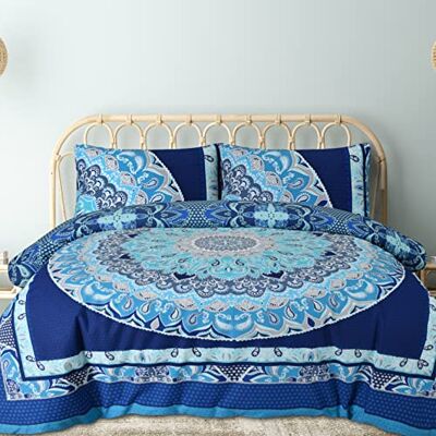 Sleepdown Parure de lit avec housse de couette réversible et taies d'oreiller Motif cachemire mandala géométrique Facile d'entretien Bleu King Size (220 x 230 cm) Sleepdown Parure de lit avec housse de couette réversible et taies d'oreiller Motif cachemire mandala géométrique Facile d'entretien Bleu King Size (220 x 230 cm)