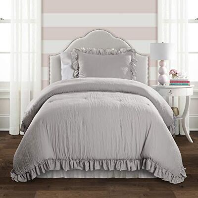Lush Decor Reyna Parure de lit 2 pièces avec housse de couette à volants en polyester Gris clair Lit double XL Lush Decor Reyna Parure de lit 2 pièces avec housse de couette à volants en polyester Gris clair Lit double XL