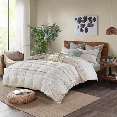 Ink+Ivy Nea 100% Cotton Duvet Set Mid Century Modern Design, All Season Comforter Cover Bedding Set, Matching Shams, King/Cal King, Stripes Teasel Ivory 3 Piece Ink+Ivy Nea 100% Cotton Duvet Set Mid Century Modern Design, All Season Comforter Cover Bedding Set, Matching Shams, King/Cal King, Stripes Teasel Ivory 3 Piece