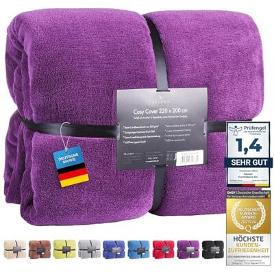 Feluna couverture câline XXL couverture en microfibre couvre-lit couverture de séjour avec toucher cachemire 220 x 200 cm (Violet) Feluna couverture câline XXL couverture en microfibre couvre-lit couverture de séjour avec toucher cachemire 220 x 200 cm (Violet)