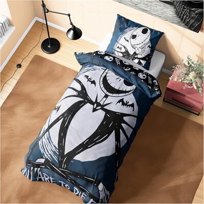 Disney Stitch Parure de lit avec housse de couette et taie d'oreiller pour enfants et adolescents – Simple ou double (Jack, noir, simple) Disney Stitch Parure de lit avec housse de couette et taie d'oreiller pour enfants et adolescents – Simple ou double (Jack, noir, simple)