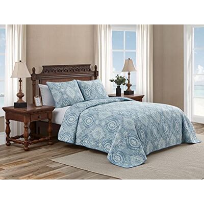 Tommy Bahama Parure de lit réversible 100 cm avec couvre-oreiller(s) assorti(s), prélavée pour plus de douceur, coton, bleu caraïbes, grand lit Tommy Bahama Parure de lit réversible 100 cm avec couvre-oreiller(s) assorti(s), prélavée pour plus de douceur, coton, bleu caraïbes, grand lit