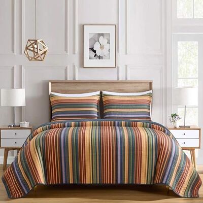 Chezmoi Collection Avery Parure de lit 3 pièces à rayures multicolores 100% coton délavé pour grand lit Chezmoi Collection Avery Parure de lit 3 pièces à rayures multicolores 100% coton délavé pour grand lit