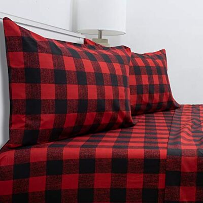 home sweet home collection Sweet Home Collection Parure de lit de luxe en microfibre brossée de qualité égyptienne douce de 1800 fils au pouce carré avec drap plat, drap-housse, 2 taies d'oreiller, carreaux de buffle, bordeaux home sweet home collection Sweet Home Collection Parure de lit de luxe en microfibre brossée de qualité égyptienne douce de 1800 fils au pouce carré avec drap plat, drap-housse, 2 taies d'oreiller, carreaux de buffle, bordeaux