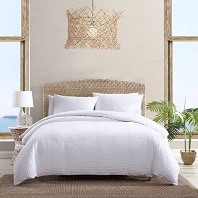 Tommy Bahama Parure de lit Queen size en coton doux avec fermeture à boutons, comprend des taies d'oreiller assorties (blanc tressé, grand lit) Tommy Bahama Parure de lit Queen size en coton doux avec fermeture à boutons, comprend des taies d'oreiller assorties (blanc tressé, grand lit)