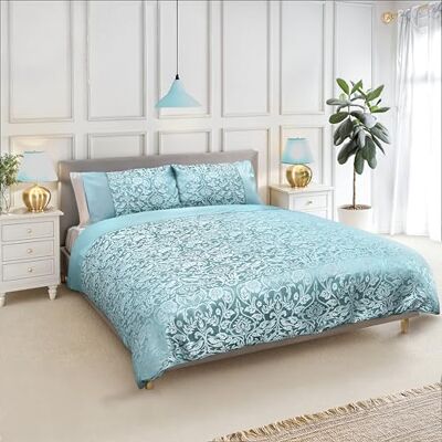 Emma Barclay Eden Parure de lit en jacquard décoré Bleu canard Super King size Emma Barclay Eden Parure de lit en jacquard décoré Bleu canard Super King size
