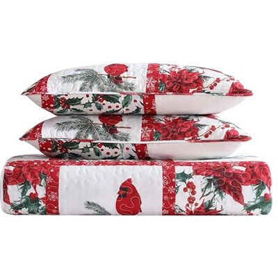Beatrice Home Fashions Parure de lit de vacances pour lit double/grand lit avec patchwork gui, houx, poinsettia, rouge, vert, blanc Beatrice Home Fashions Parure de lit de vacances pour lit double/grand lit avec patchwork gui, houx, poinsettia, rouge, vert, blanc