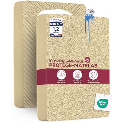 Utopia Bedding Protège Matelas 150 x 200 x 40 cm Imperméable, Certifié Oeko TEX, Alèse Drap Housse, Matelas Couvre, Respirant, Élastique Tout Autour (Beige) Utopia Bedding Protège Matelas 150 x 200 x 40 cm Imperméable, Certifié Oeko TEX, Alèse Drap Housse, Matelas Couvre, Respirant, Élastique Tout Autour (Beige)