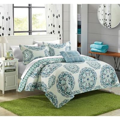 Chic Home Madrid Parure de lit réversible 3 pièces en microfibre super douce avec grand médaillon imprimé avec revers à motif géométrique avec oreiller décoratif et taie d'oreiller, lit jumeau vert Chic Home Madrid Parure de lit réversible 3 pièces en microfibre super douce avec grand médaillon imprimé avec revers à motif géométrique avec oreiller décoratif et taie d'oreiller, lit jumeau vert