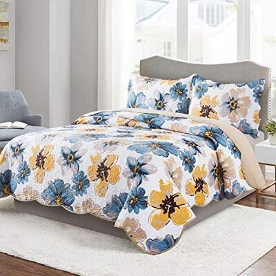 HoneiLife Parure de lit 3 pièces en microfibre réversible pour très grand lit – Couvre-lit en patchwork à motif floral pour toutes les saisons – Peinture à l'encre HoneiLife Parure de lit 3 pièces en microfibre réversible pour très grand lit – Couvre-lit en patchwork à motif floral pour toutes les saisons – Peinture à l'encre
