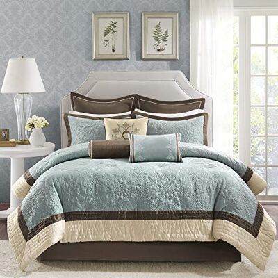 Madison Park Toutes saisons, jupe de lit assortie, oreillers décoratifs, polyester, bleu Juliana, grand lit Madison Park Toutes saisons, jupe de lit assortie, oreillers décoratifs, polyester, bleu Juliana, grand lit