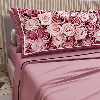 PETTI Artigiani Italiani Parure de lit en coton avec taies d'oreiller en impression numérique, lit double Maxi, drap dessus et dessous avec angles, poudre, 100% fabriqué en Italie PETTI Artigiani Italiani Parure de lit en coton avec taies d'oreiller en impression numérique, lit double Maxi, drap dessus et dessous avec angles, poudre, 100% fabriqué en Italie