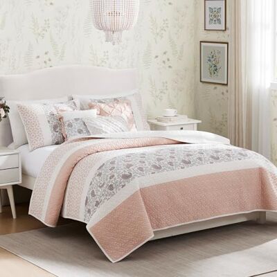 Madison Park Parure de lit 100% coton, imprimé floral, coutures double face, couvre-lit blush, lit double/grand lit Madison Park Parure de lit 100% coton, imprimé floral, coutures double face, couvre-lit blush, lit double/grand lit