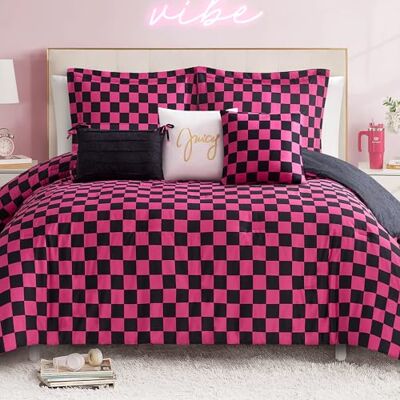Juicy Couture Parure de lit, polyester, noir/rose vif, lit simple/lit simple XL Juicy Couture Parure de lit, polyester, noir/rose vif, lit simple/lit simple XL