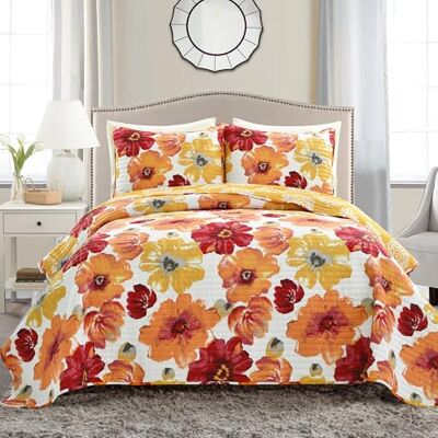 Lush Decor 16T005050 Leah Quilt Floral 3 pièces réversible, lit double/grand lit, rouge et orange Lush Decor 16T005050 Leah Quilt Floral 3 pièces réversible, lit double/grand lit, rouge et orange