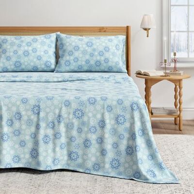 Great Bay Home Parure de lit en flanelle 100% coton turc pour enfants Drap-housse à poches profondes Doux Draps de lit d'hiver chauds Draps en flanelle anti-bouloches (lit double, flocon de Great Bay Home Parure de lit en flanelle 100% coton turc pour enfants Drap-housse à poches profondes Doux Draps de lit d'hiver chauds Draps en flanelle anti-bouloches (lit double, flocon de