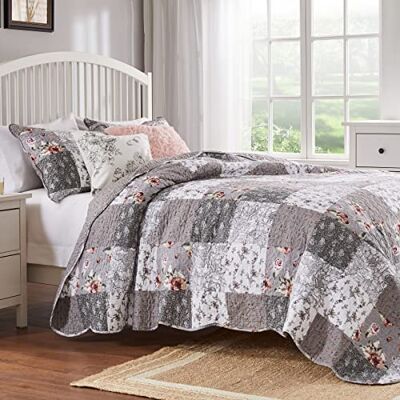 Greenland Home Fashions Barefoot Bungalow Parure de lit avec face en microfibre : 60% polyester et 40% coton, gris, très grand lit Greenland Home Fashions Barefoot Bungalow Parure de lit avec face en microfibre : 60% polyester et 40% coton, gris, très grand lit