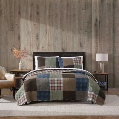 Eddie Bauer Parure de lit réversible en coton de qualité supérieure avec taie d'oreiller assortie, décoration d'intérieur, vert patchwork classique, lit double/grand lit Eddie Bauer Parure de lit réversible en coton de qualité supérieure avec taie d'oreiller assortie, décoration d'intérieur, vert patchwork classique, lit double/grand lit