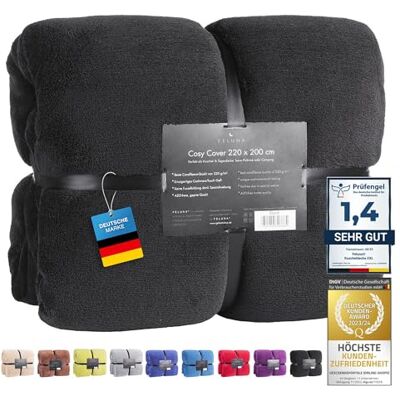 Feluna couverture câline XXL couverture en microfibre couvre-lit couverture de séjour avec toucher cachemire 220 x 200 cm (Noir) Feluna couverture câline XXL couverture en microfibre couvre-lit couverture de séjour avec toucher cachemire 220 x 200 cm (Noir)