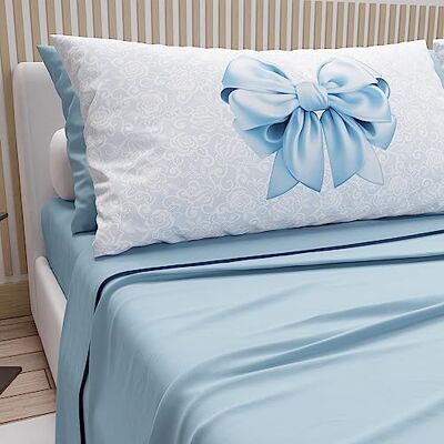 PETTI Artigiani Italiani Parure de lit double en coton avec taies d'oreiller en impression numérique, pour lit double, avec drap-housse et coins bleu clair, 100% fabriqué en Italie PETTI Artigiani Italiani Parure de lit double en coton avec taies d'oreiller en impression numérique, pour lit double, avec drap-housse et coins bleu clair, 100% fabriqué en Italie