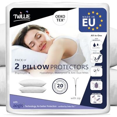 Twillie Aegis Lot de 2 housses de coussin imperméables 70 x 70 cm – Certifié Öko-TEX – Protège-coussin avec fermeture éclair – Housse de coussin respirante, hypoallergénique, anti-acariens Twillie Aegis Lot de 2 housses de coussin imperméables 70 x 70 cm – Certifié Öko-TEX – Protège-coussin avec fermeture éclair – Housse de coussin respirante, hypoallergénique, anti-acariens