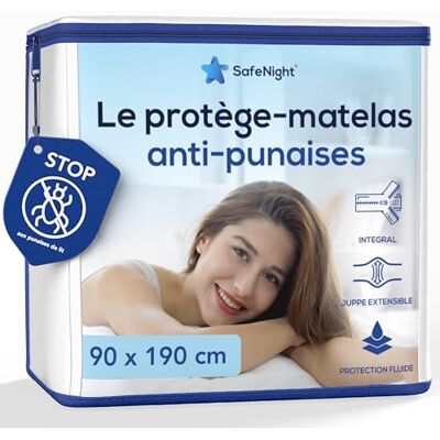 SafeNight Housse de Matelas Anti punaises de lit Alèse intégrale imperméable Protège Matelas Efficace Contre nuisibles et acariens Surface en Coton Doux (90 x 190 cm) SafeNight Housse de Matelas Anti punaises de lit Alèse intégrale imperméable Protège Matelas Efficace Contre nuisibles et acariens Surface en Coton Doux (90 x 190 cm)