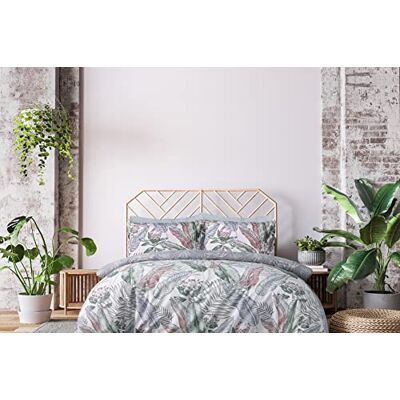 Sleepdown Parure de lit réversible 100% pur coton avec housse de couette et taie d'oreiller Motif floral Multicolore Gris 135 x 200 cm Sleepdown Parure de lit réversible 100% pur coton avec housse de couette et taie d'oreiller Motif floral Multicolore Gris 135 x 200 cm