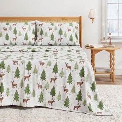 Great Bay Home Parure de lit d'hiver 4 pièces en flanelle pour très grand lit californien, 100% coton turc, double brossé, ultra douce, confortable, rustique (cerf, arbres et neige) Great Bay Home Parure de lit d'hiver 4 pièces en flanelle pour très grand lit californien, 100% coton turc, double brossé, ultra douce, confortable, rustique (cerf, arbres et neige)