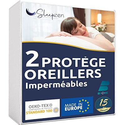 SLEEPZEN Protège Oreillers Imperméables 50 x 75 cm Set de 2 Molleton 100% Coton Bi-ome, sous Taie Oreiller Fermeture Zip Anti-acarien, Antibactérien, Anti-moisissure et Hypoallergénique SLEEPZEN Protège Oreillers Imperméables 50 x 75 cm Set de 2 Molleton 100% Coton Bi-ome, sous Taie Oreiller Fermeture Zip Anti-acarien, Antibactérien, Anti-moisissure et Hypoallergénique