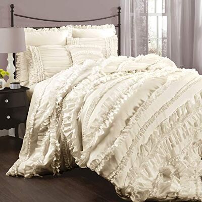 Lush Decor Belle C07815P13 Parure de lit 4 pièces avec Jupe de lit et 2 taies d'oreiller Ivoire Lush Decor Belle C07815P13 Parure de lit 4 pièces avec Jupe de lit et 2 taies d'oreiller Ivoire