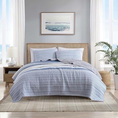 Nautica Parure de lit double réversible en coton avec taie d'oreiller assortie, décoration d'intérieur d'inspiration méditerranéenne pour toutes les saisons (bleu clair, lit simple) Nautica Parure de lit double réversible en coton avec taie d'oreiller assortie, décoration d'intérieur d'inspiration méditerranéenne pour toutes les saisons (bleu clair, lit simple)