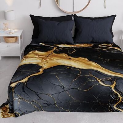PETTI Artigiani Italiani Couvre-lit simple printemps été, couverture légère simple, drap de lit, marbre or noir, 100% fabriqué en Italie PETTI Artigiani Italiani Couvre-lit simple printemps été, couverture légère simple, drap de lit, marbre or noir, 100% fabriqué en Italie