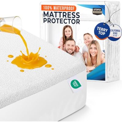 Utopia Bedding Protège-matelas hypoallergénique 100% imperméable en polyester mélangé Blanc California King Utopia Bedding Protège-matelas hypoallergénique 100% imperméable en polyester mélangé Blanc California King