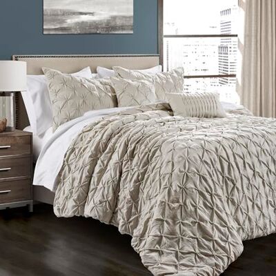 Lush Decor Ravello Parure de lit passepoilée vintage chic 5 pièces avec taies d'oreiller King Size Blé Lush Decor Ravello Parure de lit passepoilée vintage chic 5 pièces avec taies d'oreiller King Size Blé