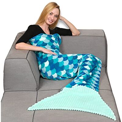 Kanguru Sirena couverture polaire en queue de Sirène adulte, cadeau anniversaire femme, plaid polaire, couverture de canapé, Turquoise 100 x 200 cm Kanguru Sirena couverture polaire en queue de Sirène adulte, cadeau anniversaire femme, plaid polaire, couverture de canapé, Turquoise 100 x 200 cm