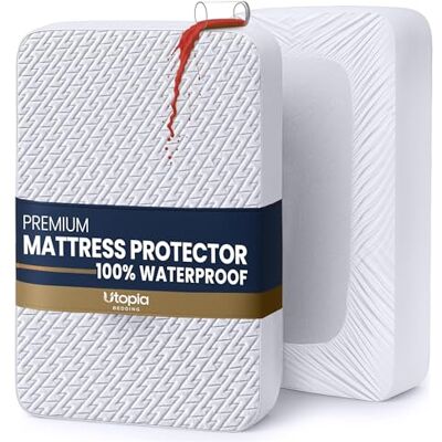 Utopia Bedding Protège-matelas imperméable pour très grand lit, en viscose de bambou, convient aux matelas de 43,2 cm de profondeur, respirant, style ajusté avec poches extensibles Utopia Bedding Protège-matelas imperméable pour très grand lit, en viscose de bambou, convient aux matelas de 43,2 cm de profondeur, respirant, style ajusté avec poches extensibles