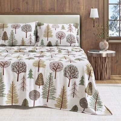 Great Bay Home Flannel Sheet Set Queen Size 100% Turkish Cotton, Double-Brushed, Winter Bed Sheets Ultra-Soft, Cozy, 4-Piece Rustic Bedding Set (Snowy Forest) Great Bay Home Flannel Sheet Set Queen Size 100% Turkish Cotton, Double-Brushed, Winter Bed Sheets Ultra-Soft, Cozy, 4-Piece Rustic Bedding Set (Snowy Forest)